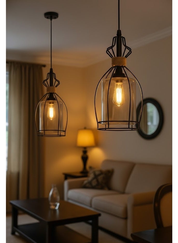 zoba Two pieces of modern metal and glass chandelier with a light bulb - bulb not included - skirting board - code 1094 - Image 2